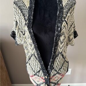 Carol Anderson Medium Multicolor Diamond Woven Button Short Sleeve Cardigan